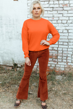Orange Solid Color Classic Crewneck Pullover Sweatshirt