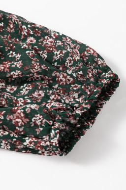 Green Ditsy Floral Print Sweetheart Neck Smocked Back Mini Dress