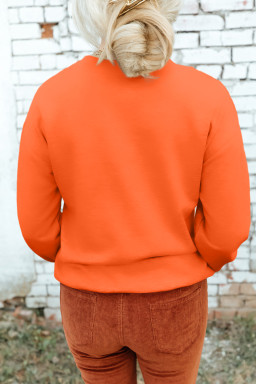 Orange Solid Color Classic Crewneck Pullover Sweatshirt
