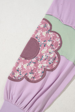 Phalaenopsis Flower Patched Colorblock Plus Size Pullover Top