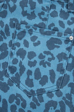 Sky Blue Leopard Print Straight Loose Jeans
