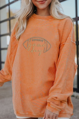 Orange Football Graphic Game Day Embroidered Corded Sweatshirt