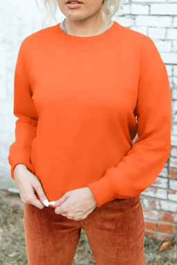 Orange Solid Color Classic Crewneck Pullover Sweatshirt