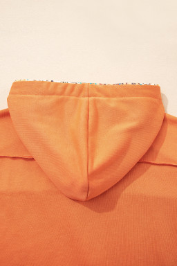 Flamingo Mix Floral Patchwork Side Slit Drawstring Hoodie