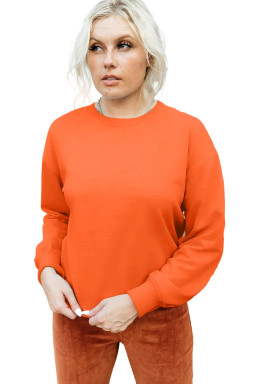 Orange Solid Color Classic Crewneck Pullover Sweatshirt
