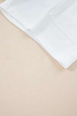 White Ribbed Collar Drop Shoulder Sweatshirt and Shorts Set