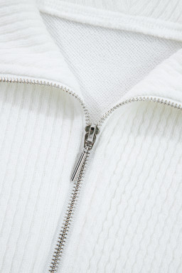 White Ribbed Collar Drop Shoulder Sweatshirt and Shorts Set