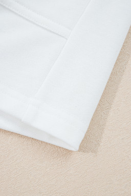 White Ribbed Collar Drop Shoulder Sweatshirt and Shorts Set