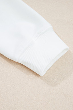 White Ribbed Collar Drop Shoulder Sweatshirt and Shorts Set