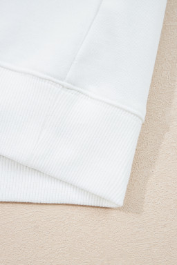 White Ribbed Collar Drop Shoulder Sweatshirt and Shorts Set