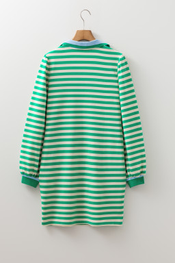 Green Pop of Color V Neck Striped Long Sleeve Mini Dress