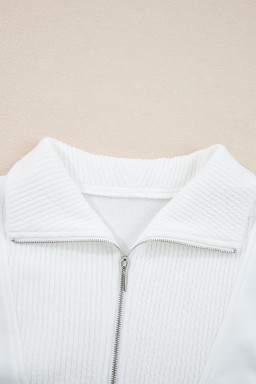 White Ribbed Collar Drop Shoulder Sweatshirt and Shorts Set