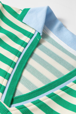 Green Pop of Color V Neck Striped Long Sleeve Mini Dress