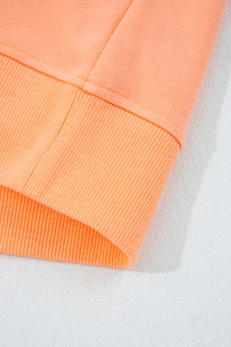 Grapefruit Orange Plaid Floral Patchwork Kangaroo Pocket Hooded Top