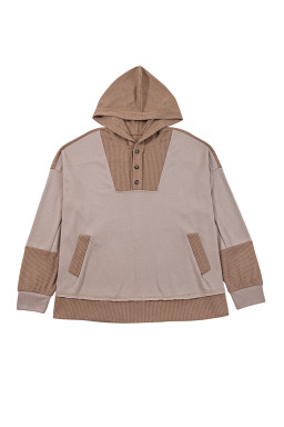 Goat Waffle Patchwork Plus Size Pocketed Hoodie