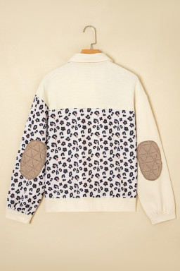Khaki Leopard Waffle Quilted Patchwork Button Front Jacket