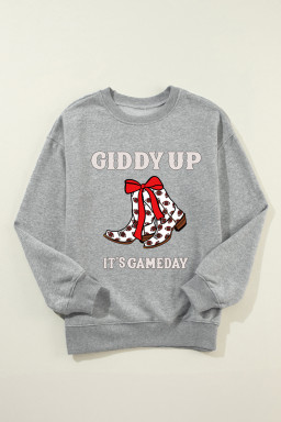 Gray GIDDY UP IT'S GAME DAY Boots Heat Transfer Printing Graphic Sweatshirt