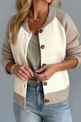 Cardigan informal amb botons al davant i blocs de color blanc