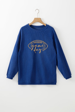 Dark Blue Football Embroidery Graphic Game Day Corded Sweatshirt