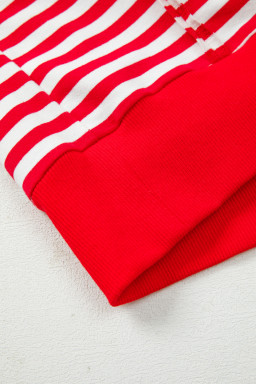 Red Striped Exposed Seam Drop Shoulder Long Sleeve Top