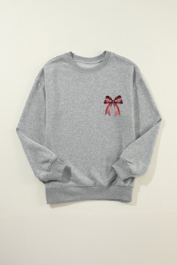 Gray Football Bow Heat Transfer Printing Pullover Sweatshirt
