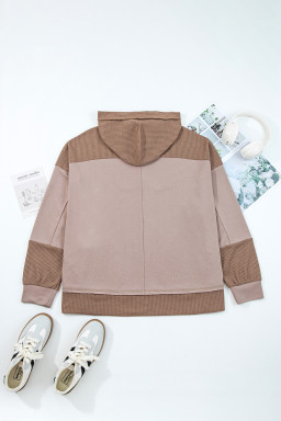 Goat Waffle Patchwork Plus Size Pocketed Hoodie