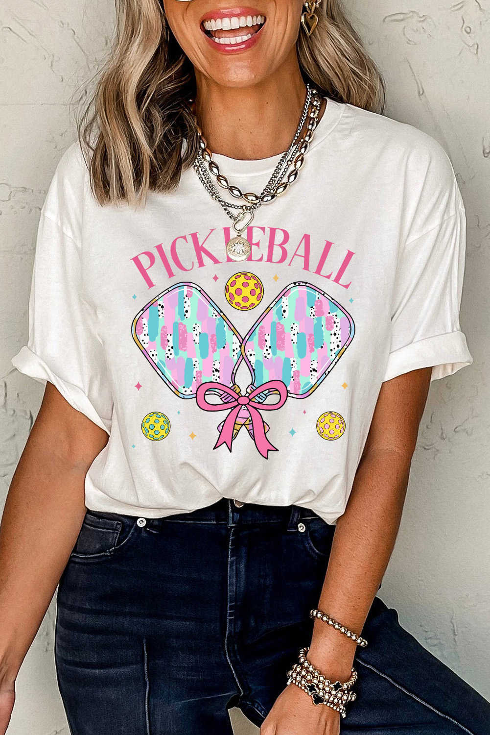 White PICKLEBALL Heat Transfer Printing Graphic T Shirt