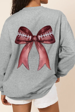 Gray Football Bow Heat Transfer Printing Pullover Sweatshirt
