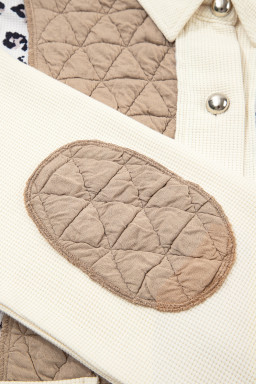 Khaki Leopard Waffle Quilted Patchwork Button Front Jacket