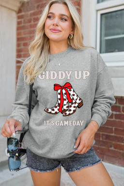 Gray GIDDY UP IT'S GAME DAY Boots Heat Transfer Printing Graphic Sweatshirt