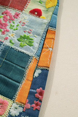 Sky Blue Floral Checkered Pattern Bubble Sleeve Ruffle Hem Dress