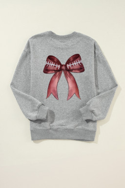 Gray Football Bow Heat Transfer Printing Pullover Sweatshirt