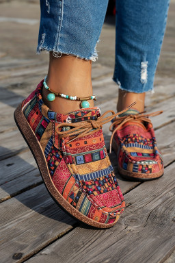 Racing Red Lightweight Boho Patchwork Lace Up Shoes