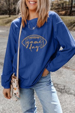 Dark Blue Football Embroidery Graphic Game Day Corded Sweatshirt