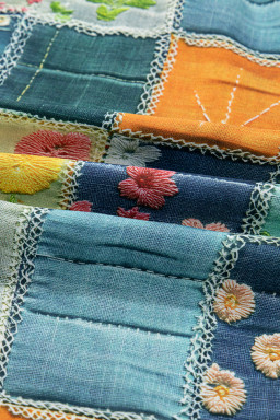 Sky Blue Floral Checkered Pattern Bubble Sleeve Ruffle Hem Dress