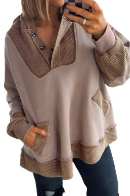 Goat Waffle Patchwork Plus Size Pocketed Hoodie