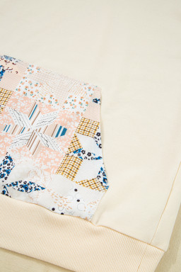 Beige Geometric Pattern Patchwork Hoodie
