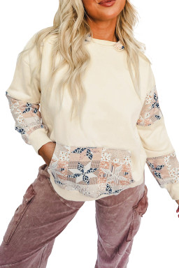 Beige Geometric Pattern Patchwork Hoodie