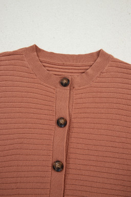 Apricot Pink Rib Knit Button Front Dolman Sleeve Cardigan