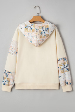 Beige Geometric Pattern Patchwork Hoodie