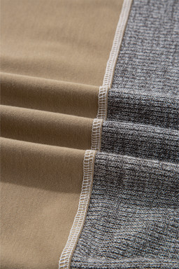 Jungle Green Mixed Texture Patchwork Exposed Seam Half Button Hooded Sweatshirt