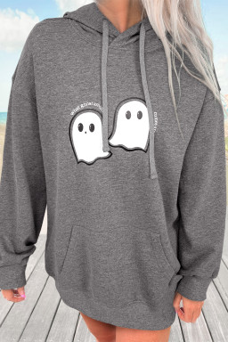 Dark Grey Cute Halloween Ghost Mineral Wash Oversized Hoodie