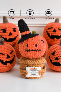 Carrot Cute Halloween Crochet Pumpkin Potted Doll Decor