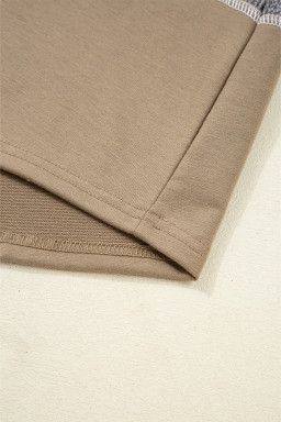 Jungle Green Mixed Texture Patchwork Exposed Seam Half Button Hooded Sweatshirt