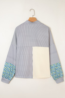 Beige Floral Striped Patchwork Drop Sleeve Boxy Fit Sweatshirt