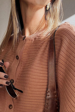 Apricot Pink Rib Knit Button Front Dolman Sleeve Cardigan