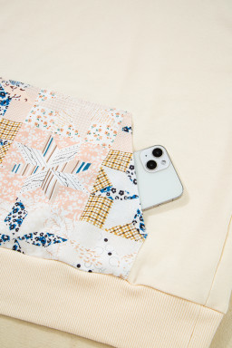 Beige Geometric Pattern Patchwork Hoodie