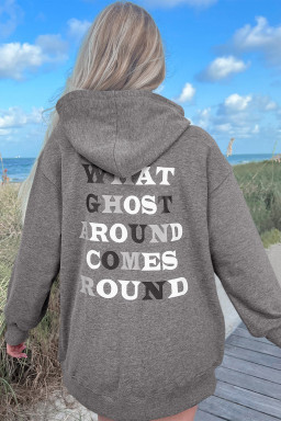 Dark Grey Cute Halloween Ghost Mineral Wash Oversized Hoodie