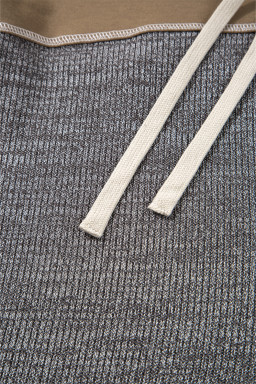 Jungle Green Mixed Texture Patchwork Exposed Seam Half Button Hooded Sweatshirt