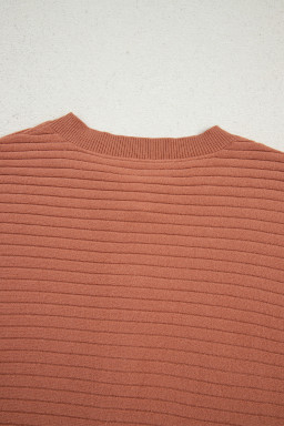 Apricot Pink Rib Knit Button Front Dolman Sleeve Cardigan